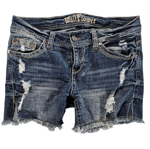 Wallflower Women's Blue Distressed Denim Shorts Size 11 - Picture 1 of 5